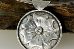 Rose Engine Carved Flower Pendant by Raminta Jautokas