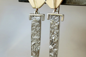 14K yellow gold and silver "sword" earrings.