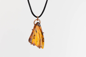 Hand carved butterfly wing pendant, lucite and copper 2022