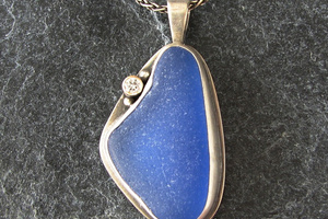 Cobalt blue sea glass pendant.