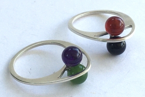 Silver rings with misc gem balls