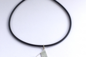 Neckpiece, silver pendant with uncut green tourmaline crystal on rubber cord